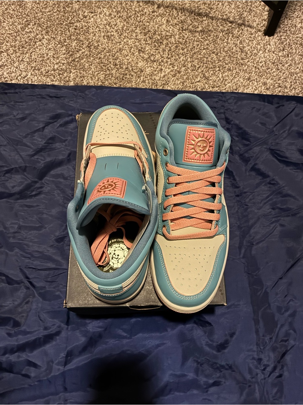 Jordan Low-Top Sneakers in Teal, Coral, and Cream